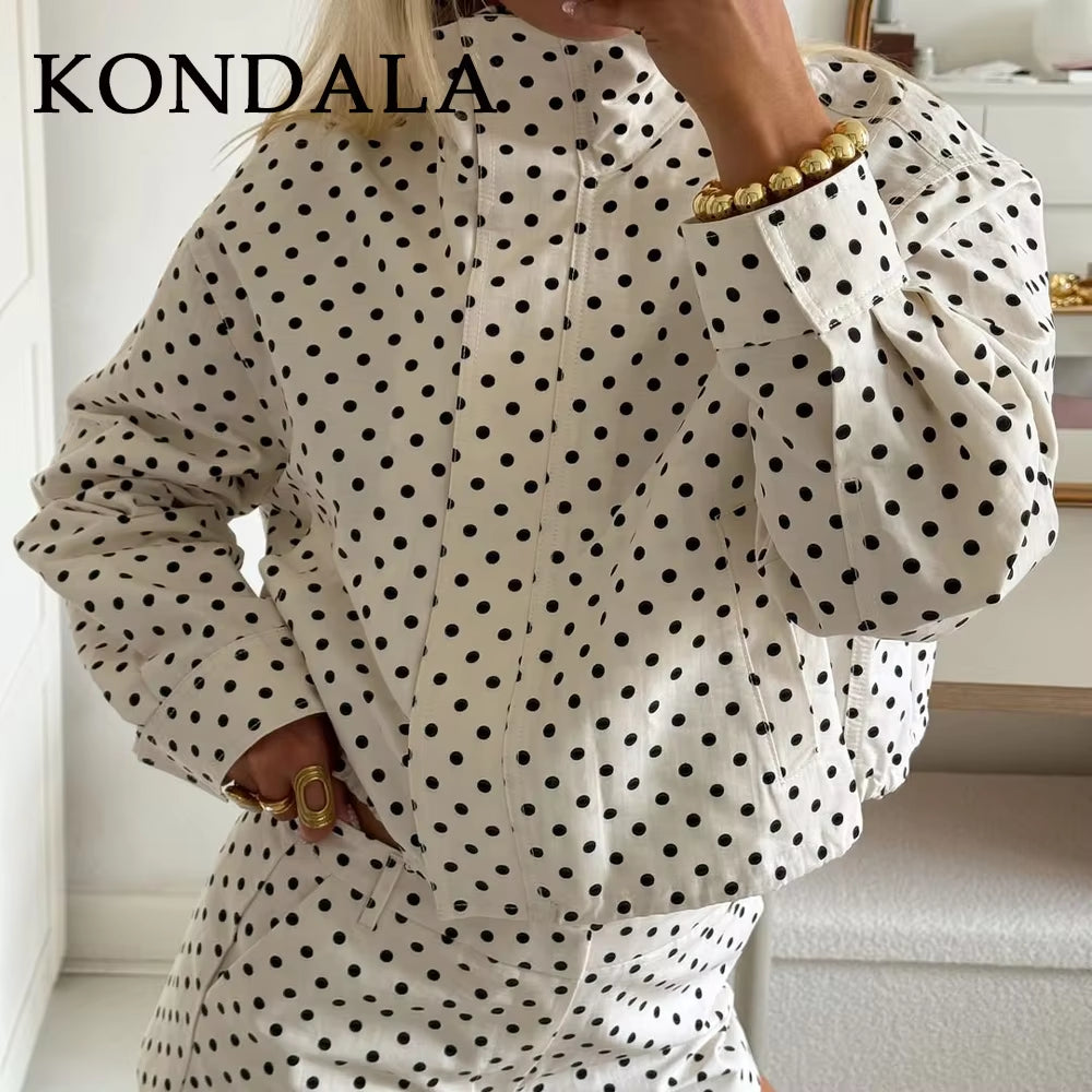 2025 Fall Winter Dot Going Out Outfits Fashion Streetwear Stand Collar Zipper Back to School Clothes Korean Style Suits