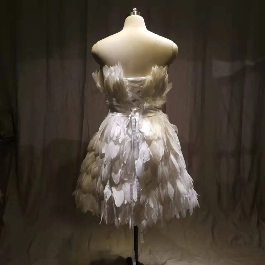 Customized 2026  Sexy Strapless off the Shoulder Sleeveless Feather Mini Length Short Prom Dresses Party Gown