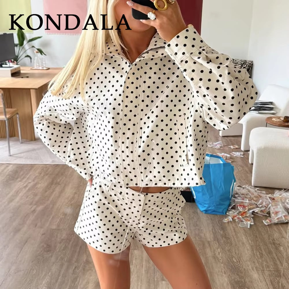 2025 Fall Winter Dot Going Out Outfits Fashion Streetwear Stand Collar Zipper Back to School Clothes Korean Style Suits