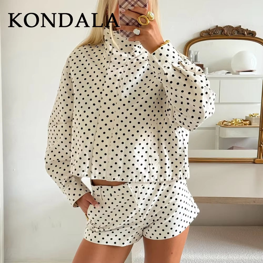 2025 Fall Winter Dot Going Out Outfits Fashion Streetwear Stand Collar Zipper Back to School Clothes Korean Style Suits